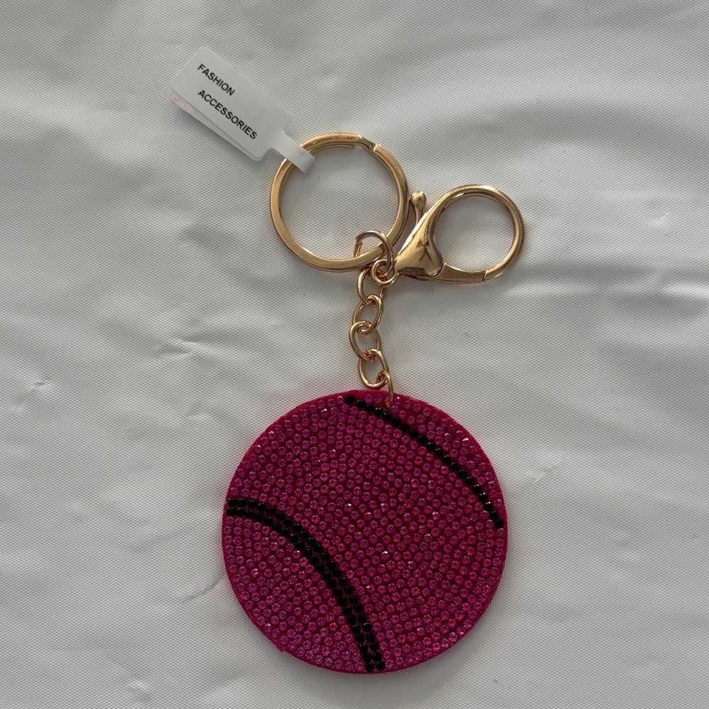 Sparkling Pink & Black Baseball Keychain/Bag Charm - Picture 1 of 3